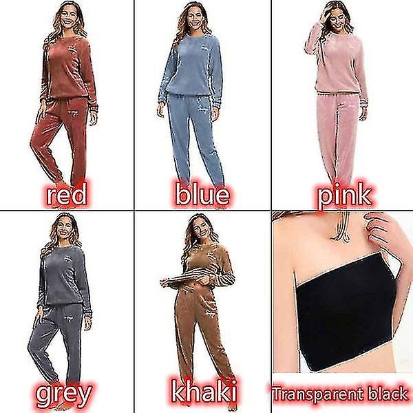 Talviset lämpimät pyjamaset plusfleece-yläosa ja housut pyöreällä kauluksella, pehmeä pyjamasetti -jie[HK] Blue L