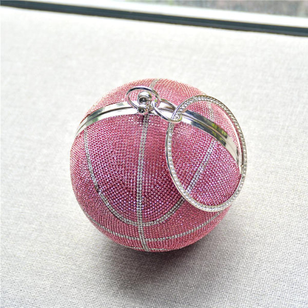 For Rhinestone Basketball Evening Bag Rund Glitter Clutch Veske Party Håndvesker[HK] Pink