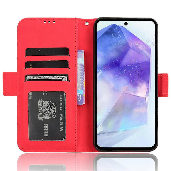 Læder telefoncover med flere kortpladser og stativ til Samsung Galaxy A55 5G -[HK] Samsung Galaxy A55 5G Red