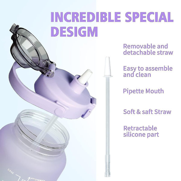 Flaska med Er, 2l flaskor med sugrör Bpa, 2 liters läckagesportflaskor[HK] Purple