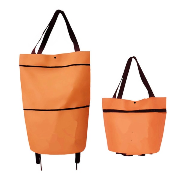 2 i 1 sammenleggbar handlevogn Sammenleggbar totrinns glidelås sammenleggbar handlepose med hjul sammenleggbar[HK] Orange