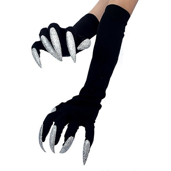 Noitavihkan käsineet Kynsikäsineet Cosplay, pitkät kynnet Klovnin kynnet Haamu kynsi käsine Noitavihan Paholainen kynsi käsi peitteet Hieno pukeutuminen Cosplay esitys rekvisiitta Hopea
