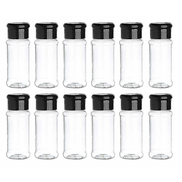 HKK 12 kappaleen muoviset maustepurkit kannella, 100 ml mausteiden säilytysastia pullo mauste pippuri