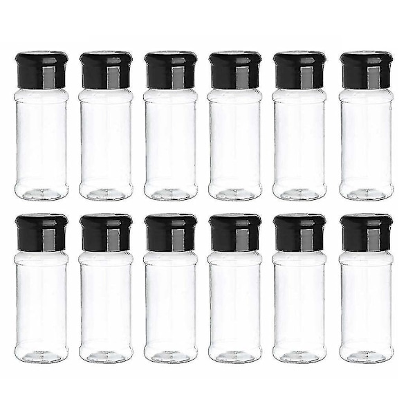 HKK  12-pack plastburkar för kryddor med lock, 100 ml kryddförvaringsbehållare flaska krydda