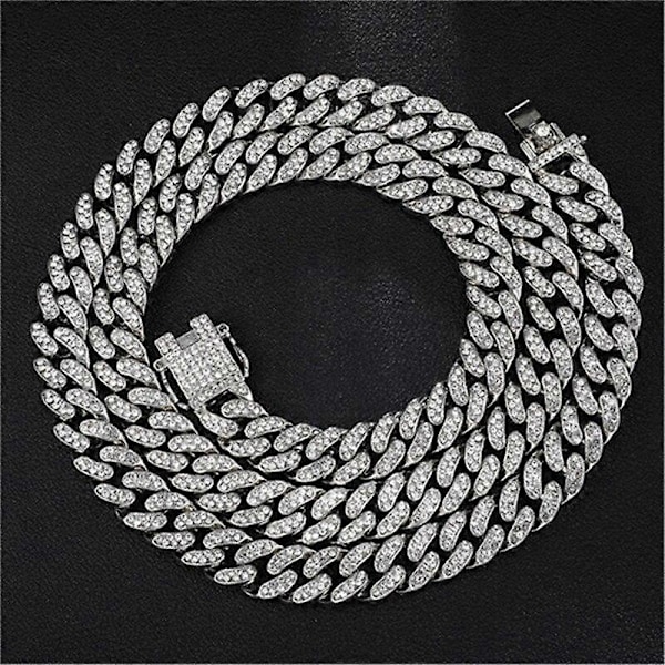 Barsinfi pol Guld Halsband Klocka och Armband Kedja Miami Curb Imitation Diamant Inbäddade Smycken CZ för Män[HK] Color Silver Bracelet