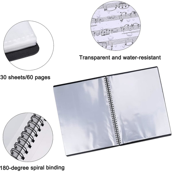 Noter Förvaringsmapp A4 Storlek 30 Fickor G-klav, Song Paper Förvaring Dokumentförvaringsväska för musiker och musiker([HK])
