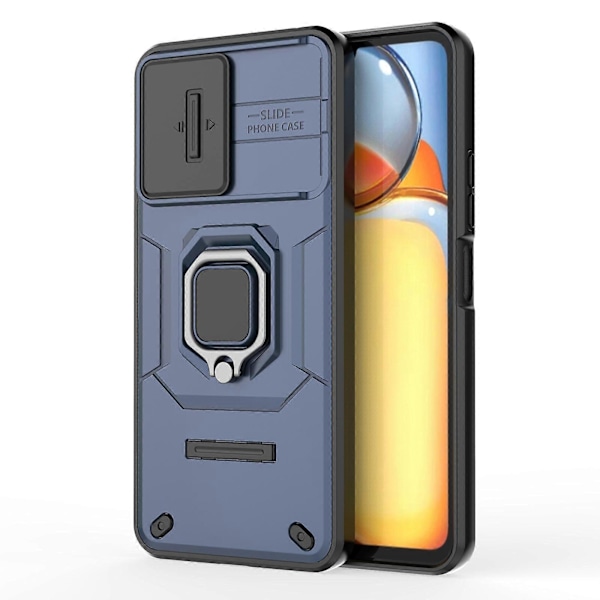 Xiaomi Redmi 13C/ Poco C65 4G Kotelo Jalustalla ja Liukuvalla Linssinsuojalla [HK] Blue