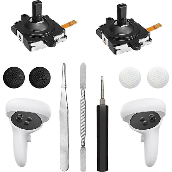 Joystick Ersättningskit för Oculus Quest 2 Controller (11 i ett), Reparationskit Tillbehör för Meta Quest 2 Controller, Inkluderar 2 Tumspakar [HK]