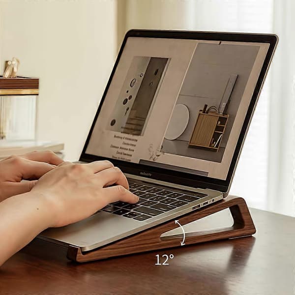 Bärbart Hopfällbart Laptopställ i Trä - Ergonomisk 12 Justerbar Vinkel, Kylventilation Triangulär Design, Kontorstillbehör[HK] 2pcs set