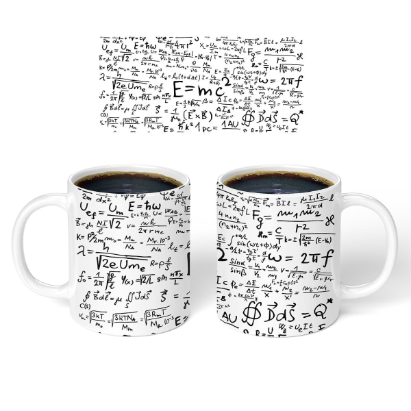 HK Matematisk Formel Kaffe Krus - Overvej Berømte Matematiske Ligninger, Mens Du Nyder Din Drik - Leveres I En Sjov Gaveæske