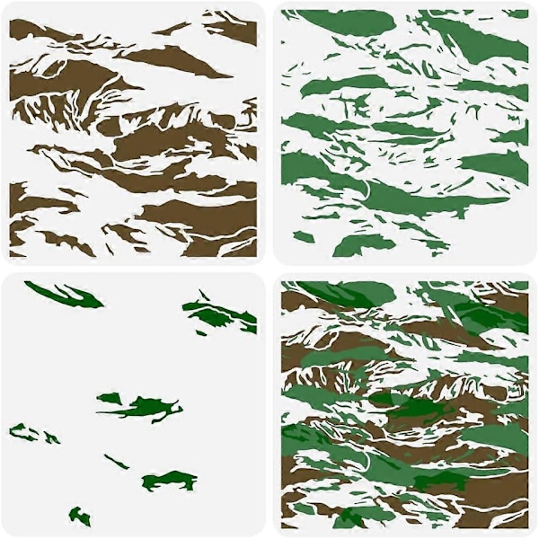 3 kpl Kerroksellinen Tiikeriraita Camouflage Maalaus Sapluuna Piirustus Malli Kodin Seinäkoristeeseen 30x30 cm [HK]