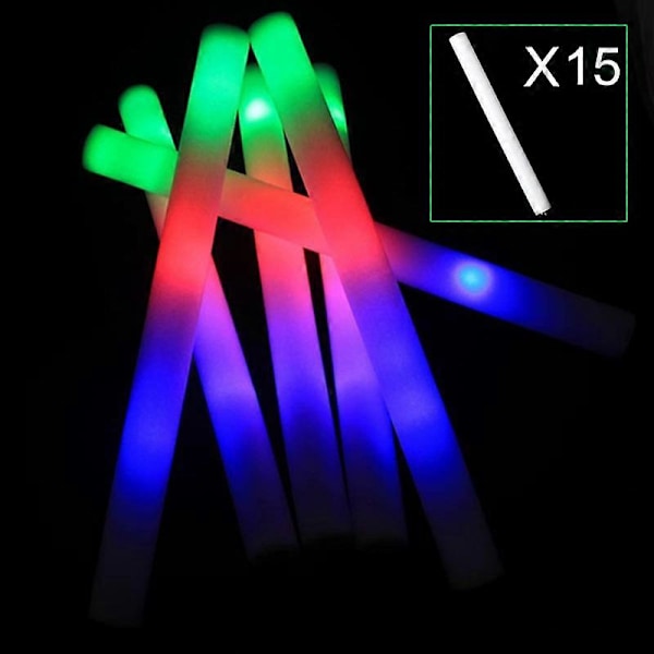 15 stk. Lysende Multi Farve LED Skumstav Tryllestave Rally Rave Cheer Batons Fest Blinkende Glødepinde Lysstave [HK] Multicolour