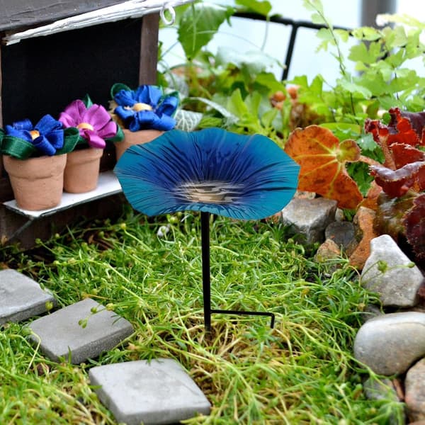 Fuglevandskål | Blomsterformet dekorativ foderstation, udendørs fuglebadstang vandfoderautomat - til blåmejse, mejse, finke, udendørs pat [HK] Blue
