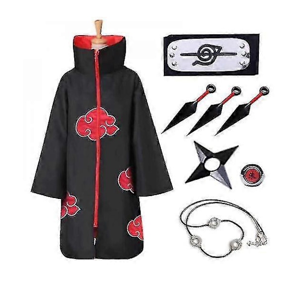 Naruto Akatsuki -viitta anime-asusetti Itachi-kaapu Halloween Cosplay pitkä viitta 8 kpl [HK] XL