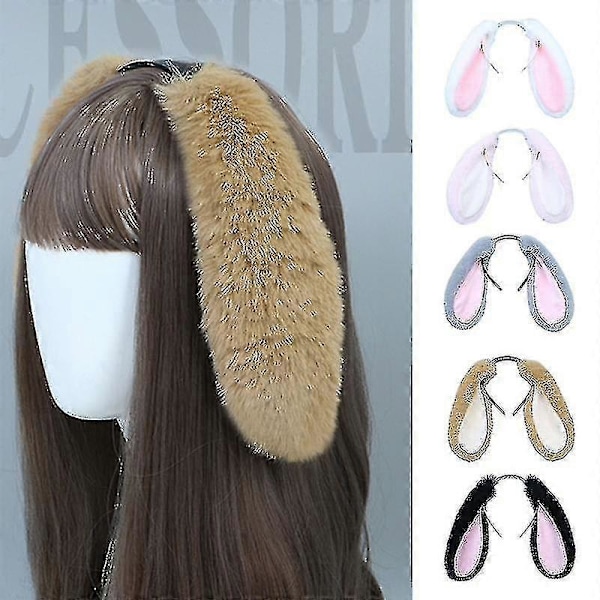 Suloinen hiuspanta, pehmoiset pitkät pupun korvat, hiuskoriste, panta, cosplay-hiustarvikkeet syntymäpäiväjuhliin [HK] Black