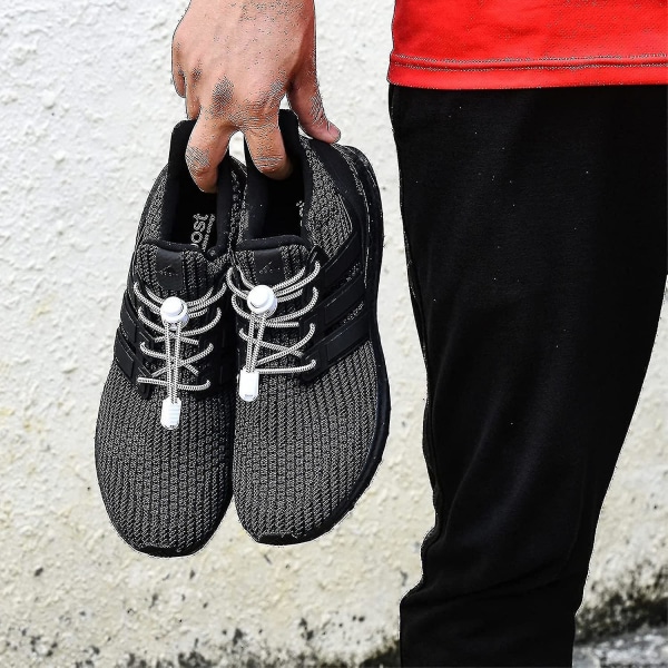 Elastiske snørebånd uden snøring, 48 tommer, 1 par strækbare latex-låsesko-snørebånd til børn og voksne sneakers [HK] Grey