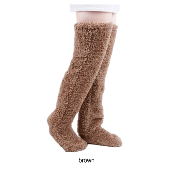 1/2 polyester varm og mysig over knähöga Luddiga långa strumpor for brun[HK] brown 1Set
