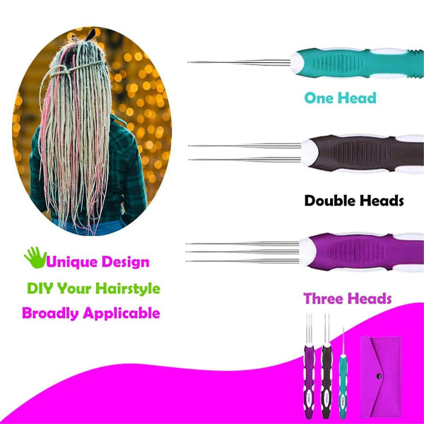 Dreadlock Virknål Verktyg, Hårvirknålar Med Ergonomiskt Handtag, 3st Hair Braid Craft 0,75m([HK])