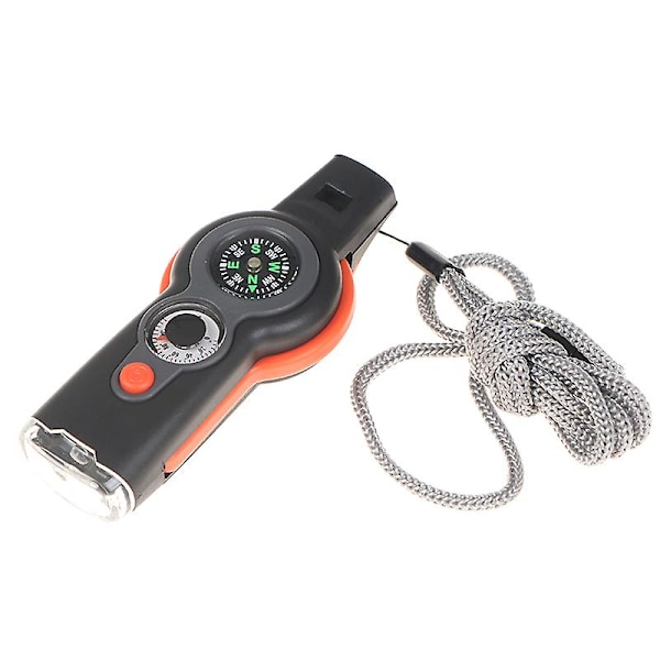7-i-1 Utomhus Överlevnads Visselpipa Nyckelring Kompass Förstoringsglas LED-Lampa Termometer [HK] Orange