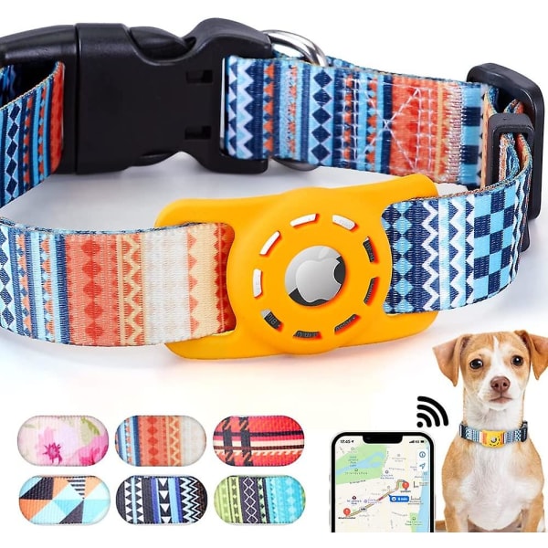 For Airtag Hundehalsbånd kompatibel med Apple For Airtag Polyester Valpehalsbånd med Silikon Air Tag Case Holder[HK] M 12.9-21.6in Yellow