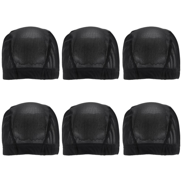 6 st cap för peruktillverkning Elastisk mesh cap dam front spets peruk svart([HK])