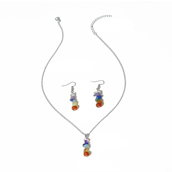 7 Chakra Gem Stone Beads farve vedhæng halskæde kvinder Yoga Choker øreringe