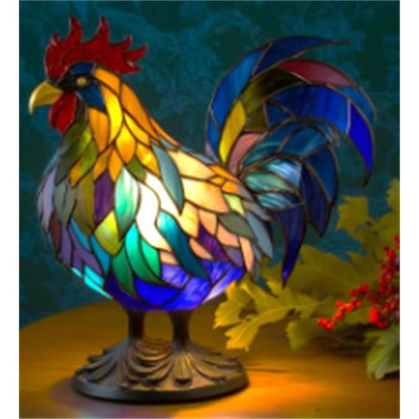 HK  Dyre Bordlampe Farvet Glas Farvet Nattelys Retro Skrivebordslamper Julegave Rooster 15cm