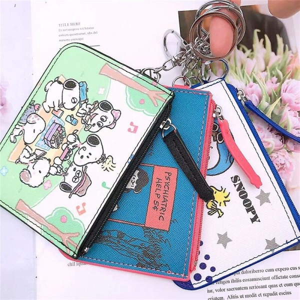 24 stilarter Snoopy Fashion Kortholder Møntpung Kawaii Cartoon Anime Måltid Adgangskontrolkort Buskorttaske med nøglering gaver[HK] U