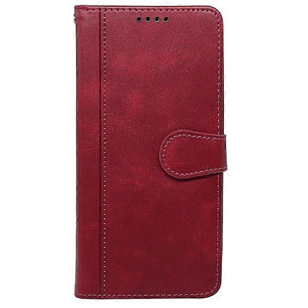 För Samsung Galaxy A56 5G Fodral Kalvtextur Läder Ställ Bokstil Telefonskal [HK] Red