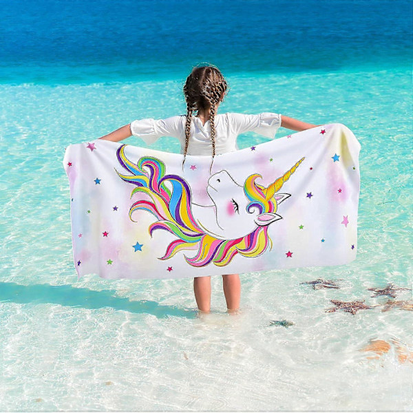 Unicorn Strandhåndklæde - 70 x 150 cm Pink Polyester Camping Håndklæder til Piger Børn Unicorn Strandhåndklæde Blødt Strandtæppe Pool Rejse Svømning Ba[HK]