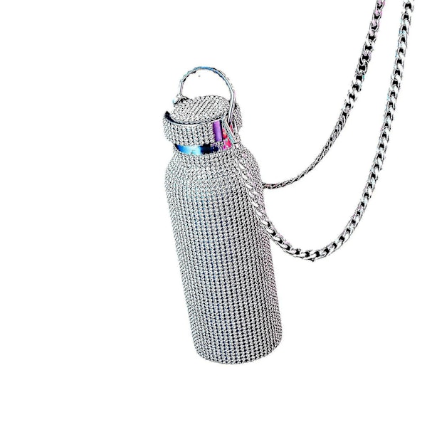 Diamant Vattenflaska Bling Strass Rostfritt Stål Termosflaska Med Kedja För Kvinnor Flickor Present - Jxlgv[HK] silver
