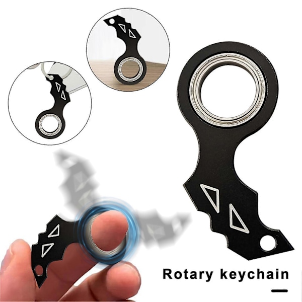 Nyckelring Spinner Fidget Leksak Fickformat Fingertopps Metall Gadget Nyckelring Stresslindring & Anti-Ångest Sensoriska Leksaker för Tonåringar & Vuxna Anti St[HK] Black