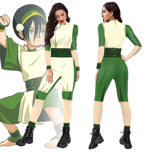 HK  Avatar: Viimeinen ilmatiedemies Toph Bengfang Cosplay Jumpsuit Zentai Bodysuit Halloween Party Cosplay Catsuit Fancy Dress M Jumpsuit