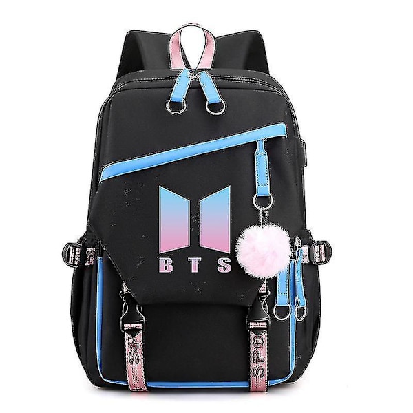 Bts   Nuorten Ryhmäreppu Usb-latausreppu Suuri Kapasiteetti Oppilaan Koulureppu[HK] Black blue