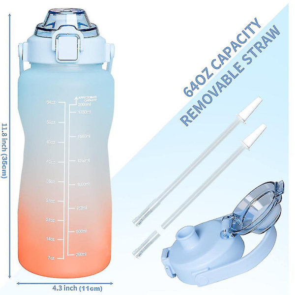 Flaska med Er, 2l flaskor med sugrör Bpa, 2 liters läckagesportflaskor[HK] Green