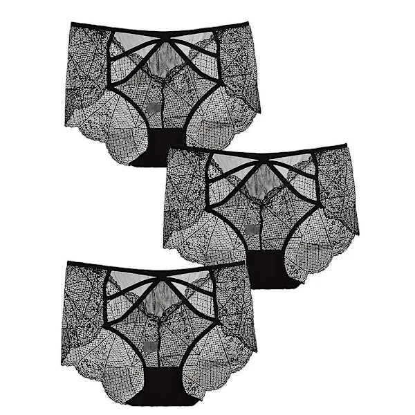 3pack Plus Size Kontrasti Pitsi Keskikorkea Puoliläpinäkyvä Pikkuhousut, Naisten Plus Korkea Joustava Seksikkäät Pikkuhousut 3kpl-punainen-4xl20[HK] Red 1XL14