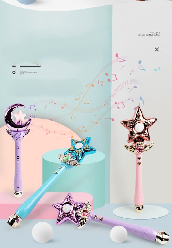 Glitterende stjerneformet prinsessestav med lys og musikk for barn