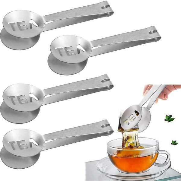 4 stk. teposeklemmer i rustfrit stål til teposer, teposeholder til teposer, isterninger og sukkerknalder [HK]