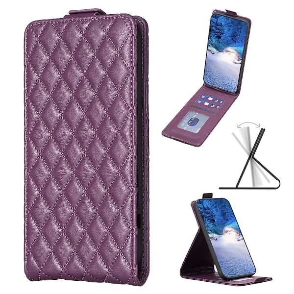 Smartphone-fodral för Nokia C32, Vertikalt Flip-Stativ Kortplatser Präglat Läder Telefonskal [HK] Dark Purple