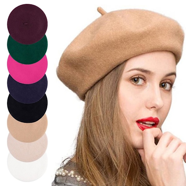 Ull Baskerhatt Fransk Stil Enfärgad Höst Vinter Varm Retro Konstnärsmössa Kostym[HK] Wine red