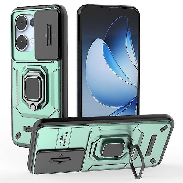 Skal för Oppo Reno13 5G (Global) PC TPU Ställ Telefon Skydd med Linsskydd -[HK] Green Multicolor