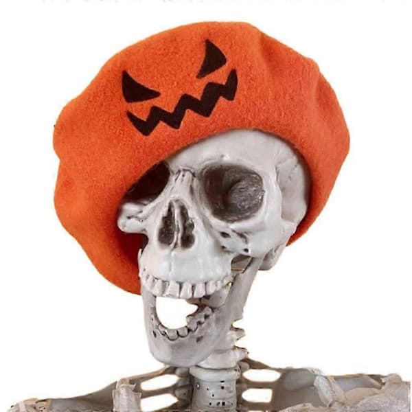 Retro Halloween Græskar Baret Kunstner Hat Litterær Baret til Feriefest [HK] Orange