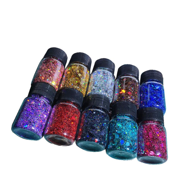 Multicolor Glitter 10 farver Holografisk Ultrafint Makeup Holiday Powder