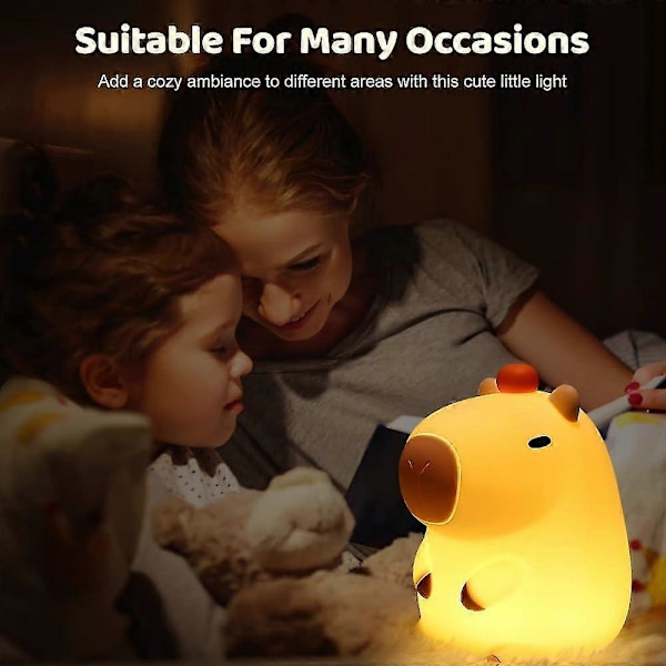 Capybara Natlampe til Børn, Dæmpbar Capybara Natlampe, USB Genopladelig Capybara Lampe - Kawaii Dyreformet Silikonelampe - Gave til Børn[HK]