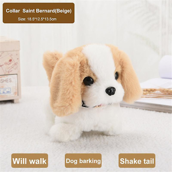 Kawaii Hund Plyslegetøj Kan Gå Bjeff Nik Simulation Plys Elektrisk Hvalp Uden Batteri Børns Legetøj Elektrisk Hvalp Kan Vifte Med Halen [HK] St Bernard02