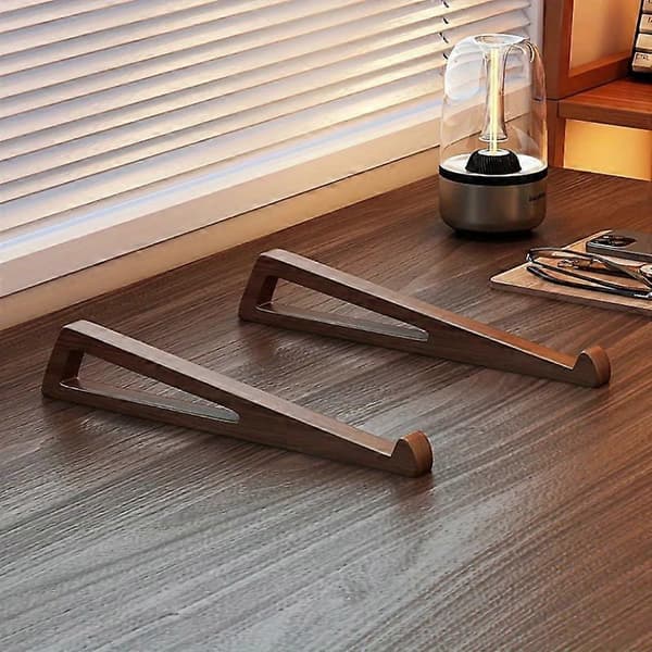 Bärbart Hopfällbart Laptopställ i Trä - Ergonomisk 12 Justerbar Vinkel, Kylventilation Triangulär Design, Kontorstillbehör[HK] 2pcs set