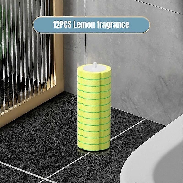 12X Engangs Toiletbørste Sæt Toiletkumme Rengøringssystem Rengøringsmidler med Refill-God[HK] 12PCS Lemon Brush Heads