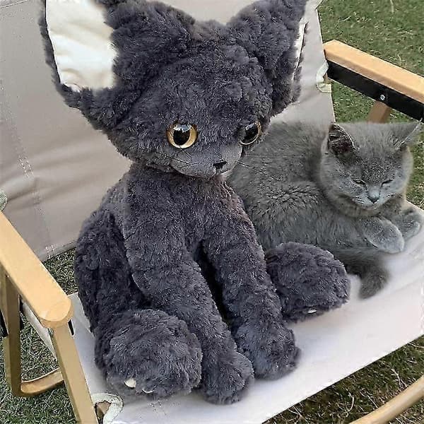Sød sort Devon Rex plyslegetøj, naturtro udstoppede dyr, kat, blød, fluffy dukke 2025[HK]