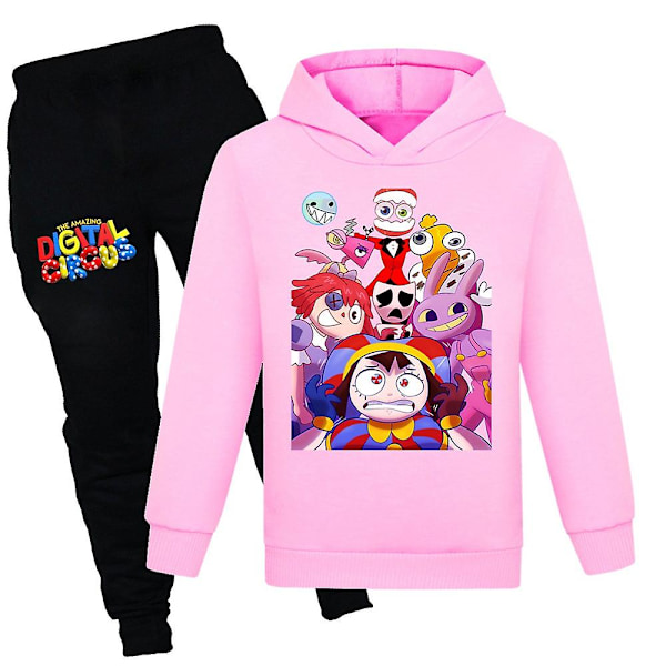 Fantastiske digitale cirkus børn drenge piger hættetrøje og joggingbukser sæt træningsdragt outfits[HK] Pink 7-8 Years