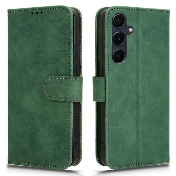 Samsung Galaxy A35 5G Nahkakotelo Käännettävä Puhelinkotelo Lompakolla ja Jalustalla [HK] Green